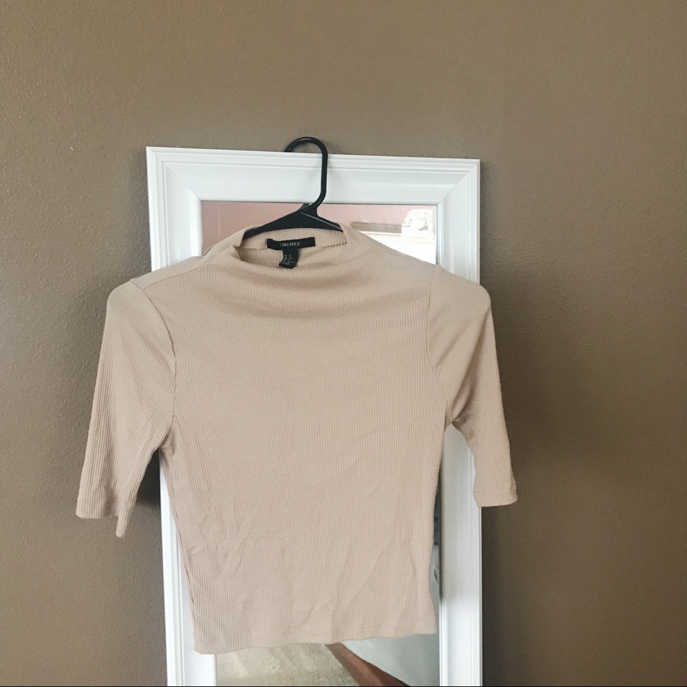 Beige Turtle Neck Crop Top